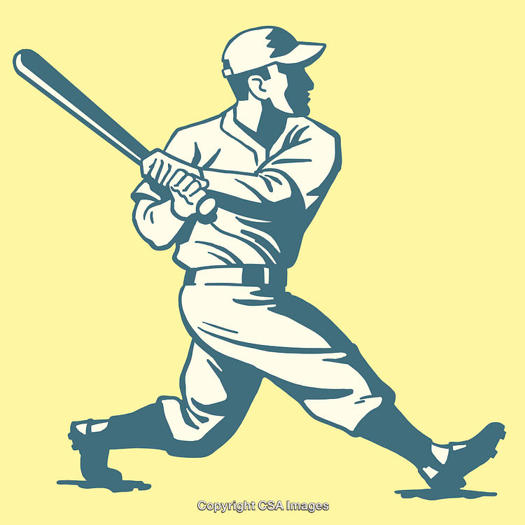 Vintage Baseball Player Illustration Swinging a Bat in Classic Style