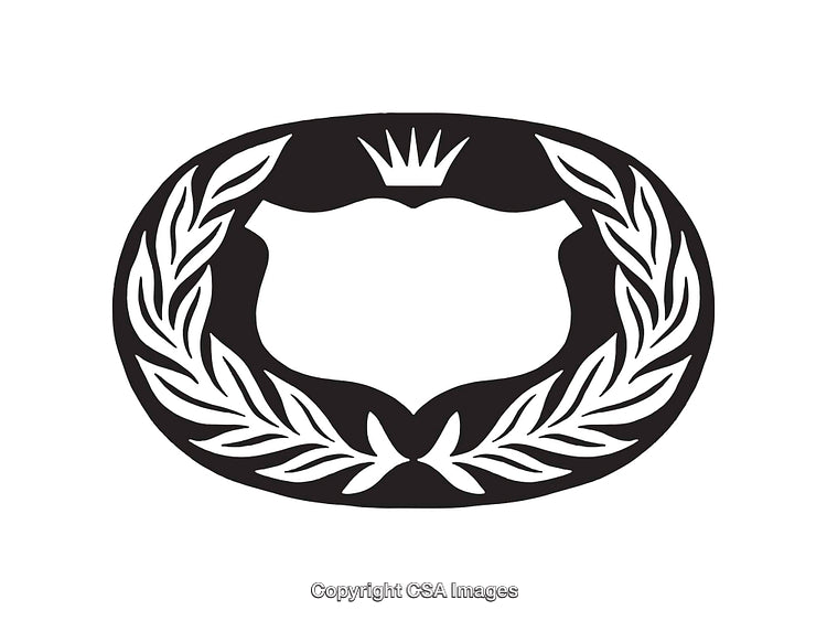 Black and White Heraldic Symbol With Crown and Laurel Wreath Design