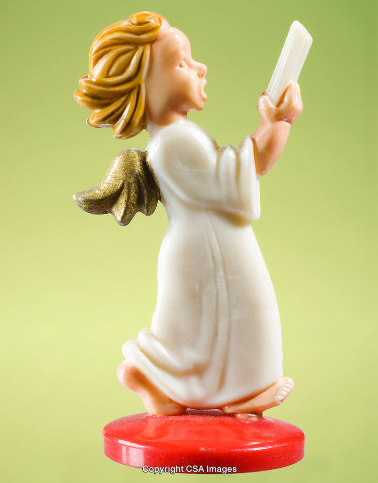 Plastic Angel Figurine With Golden Wings Kneeling in Prayer