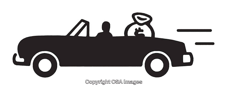 Black and White Illustration of a Convertible Car with Two Characters