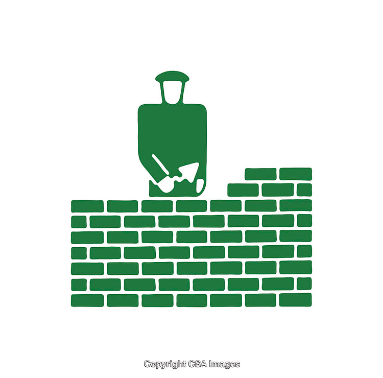 Bricklayer Icon Depicting Construction Laborer Building a Brick Wall