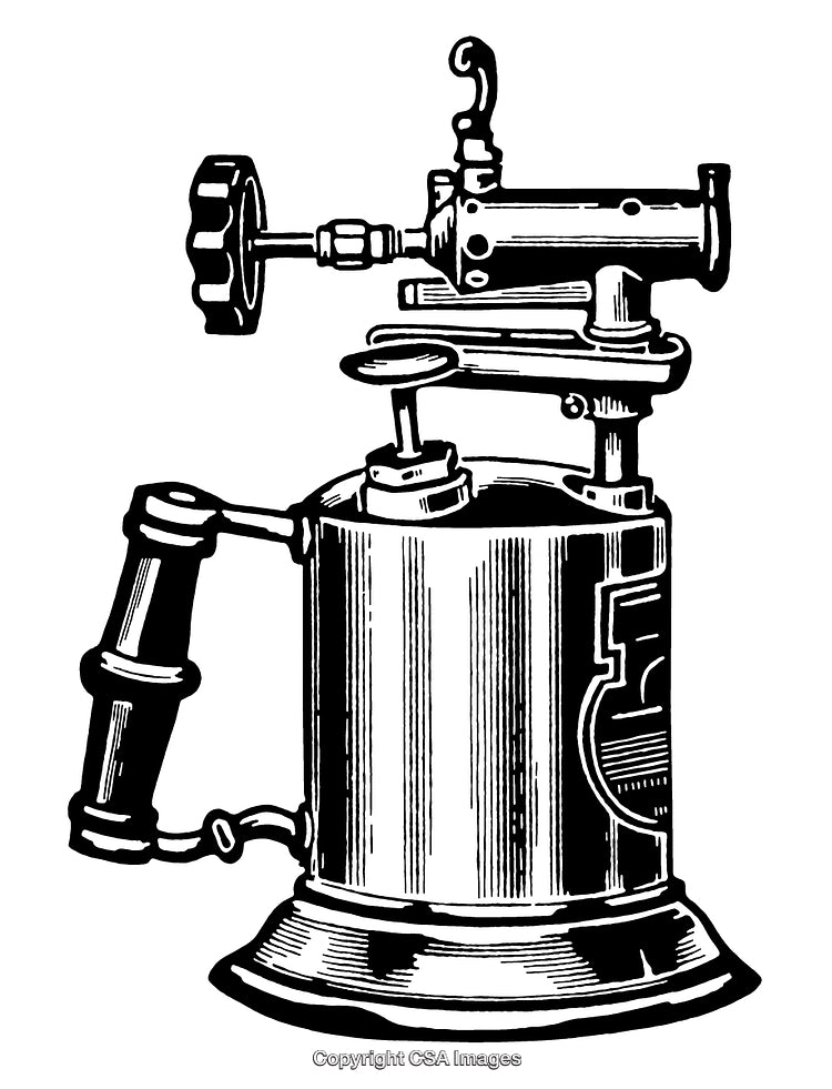Vintage Black and White Illustration of an Antique Blowtorch Design