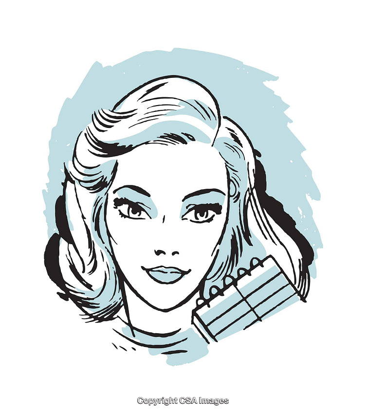 Retro-Inspired Illustration of a Woman with Bold Features and Blue Background