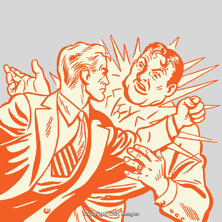 Retro Styled Illustration of Two Men in Dramatic Conflict Scene
