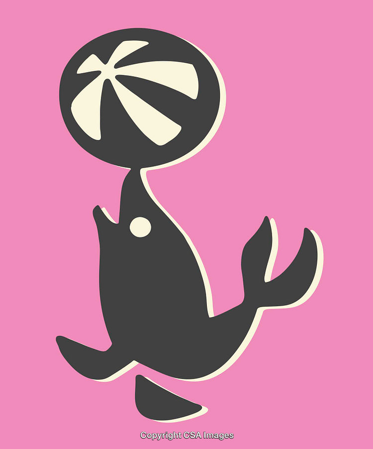 Whimsical Seal Balancing Ball on Bright Pink Background Illustration
