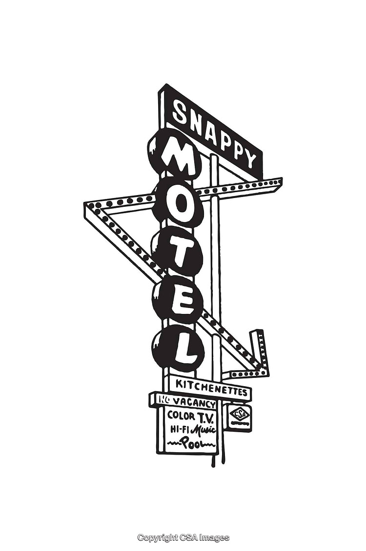 Retro Black and White Vintage Motel Sign Illustration