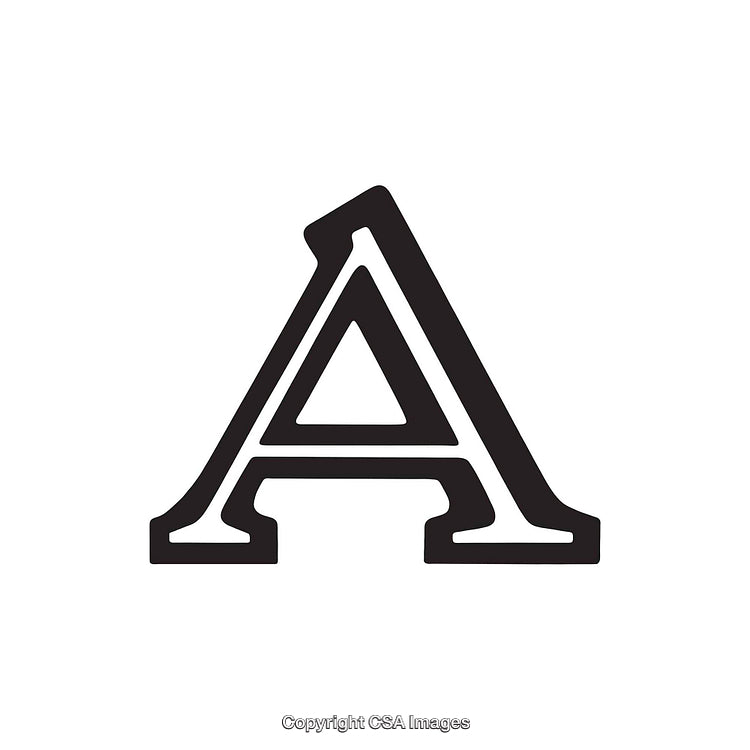 Black Letter A Symbol with Bold and Decorative Styling on White