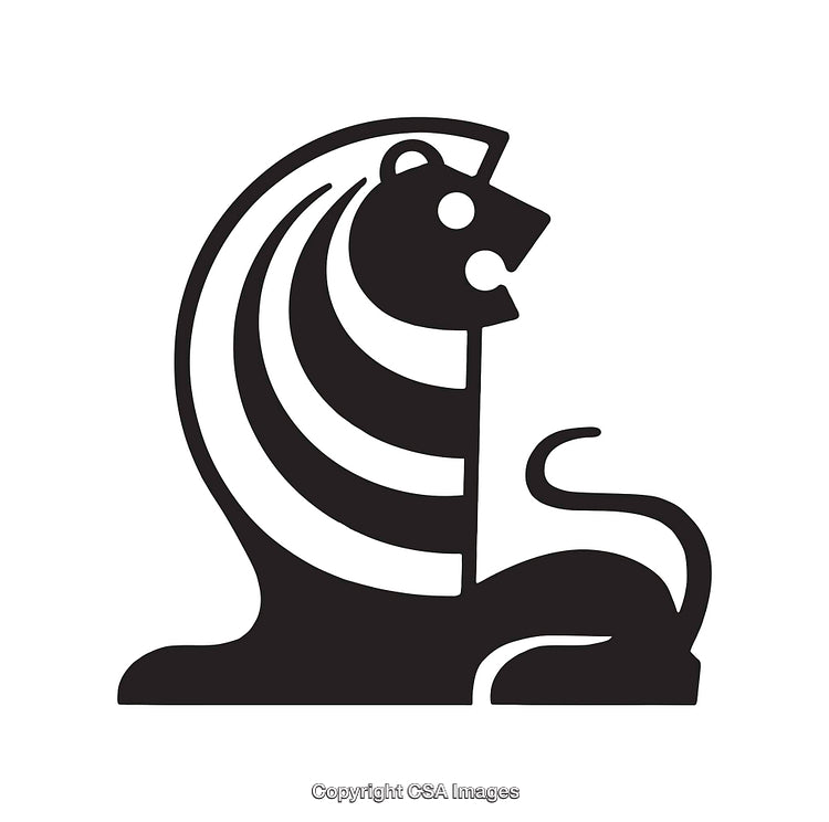 Stylized Black and White Line Drawing of a Majestic Lion