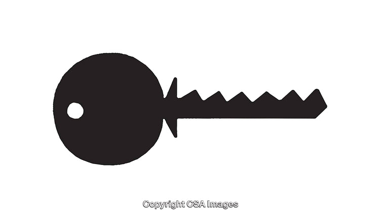 Black and White Icon of a Key Silhouette with Simple Design