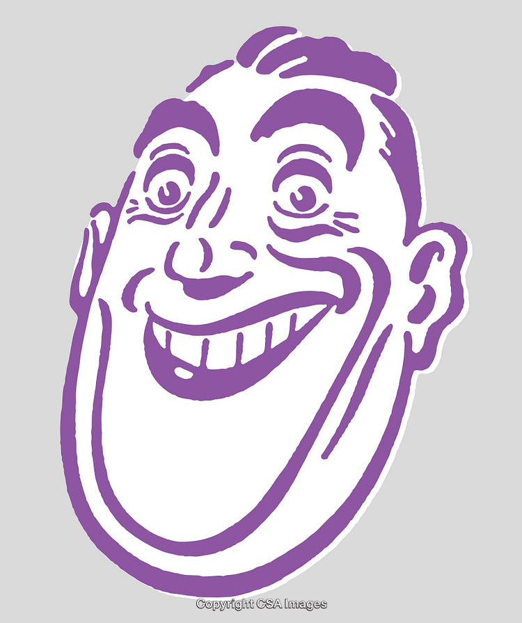 Illustration Featuring a Cheerful and Exaggerated Smiling Face in Purple Line Art