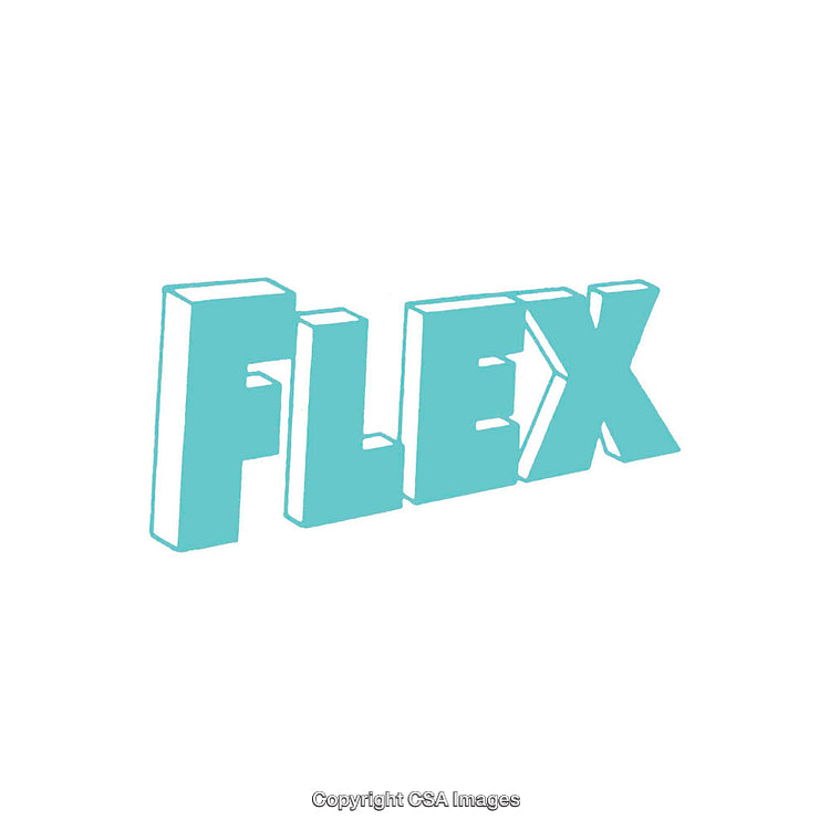 Bold Text Illustration of Flex in Vibrant Aqua Hue