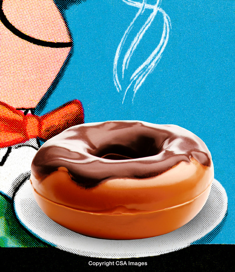 Pop Art Close-Up of Chocolate Glazed Donut with Bright Background