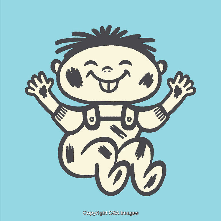 Happy Child in Playful Sketchy Art on Light Blue Background