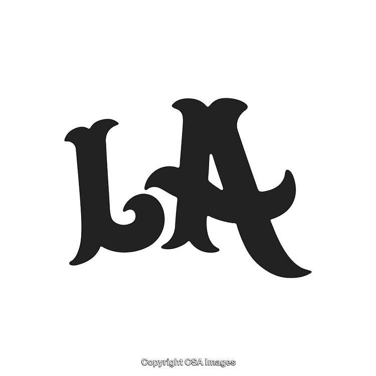 Black Stylized LA Lettering on a White Background in Vintage Font Design