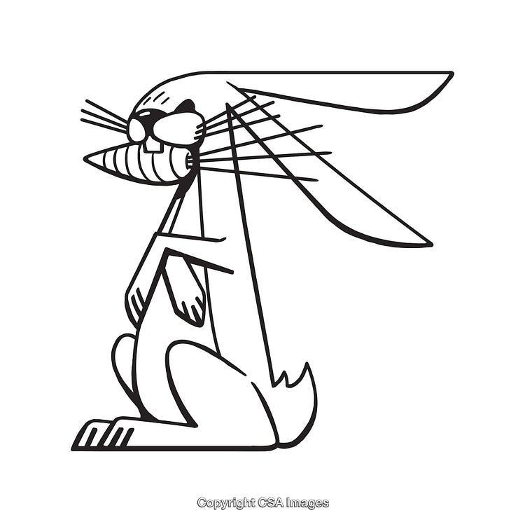 Quirky Bunny Line Art Drawing with Unique Facial Expression in Monochrome