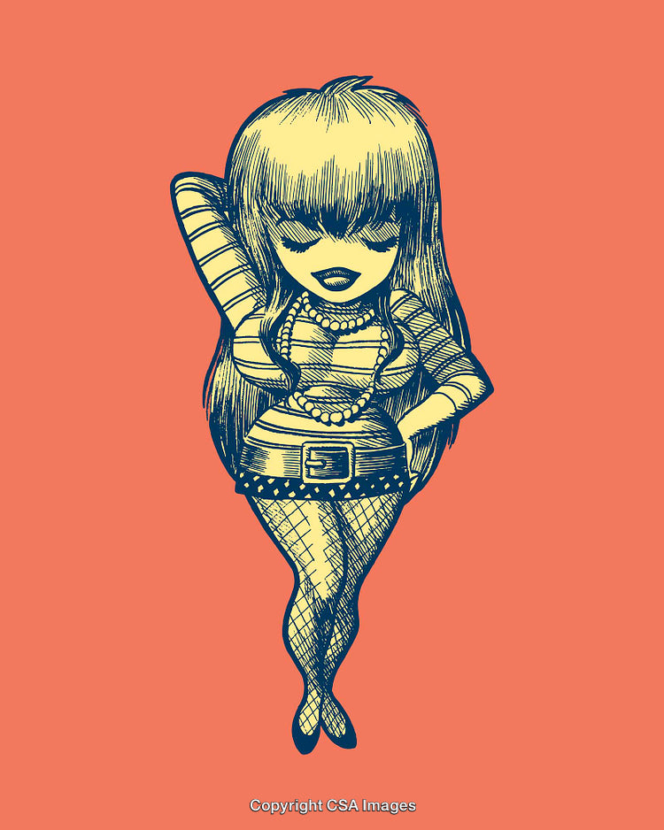 Stylized Illustration of Fashionable Figure Against Orange Background