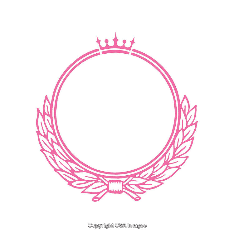 Pink Ornamental Laurel Wreath With Crown and Ribbon Design