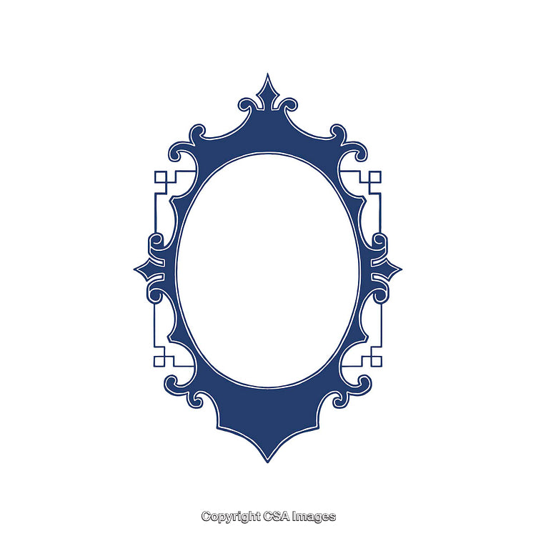 Elegant Blue Ornamental Oval Frame Design with Intricate Detailing