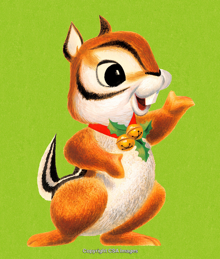 Joyful Cartoon Chipmunk Celebrating the Holiday Season on a Green Background