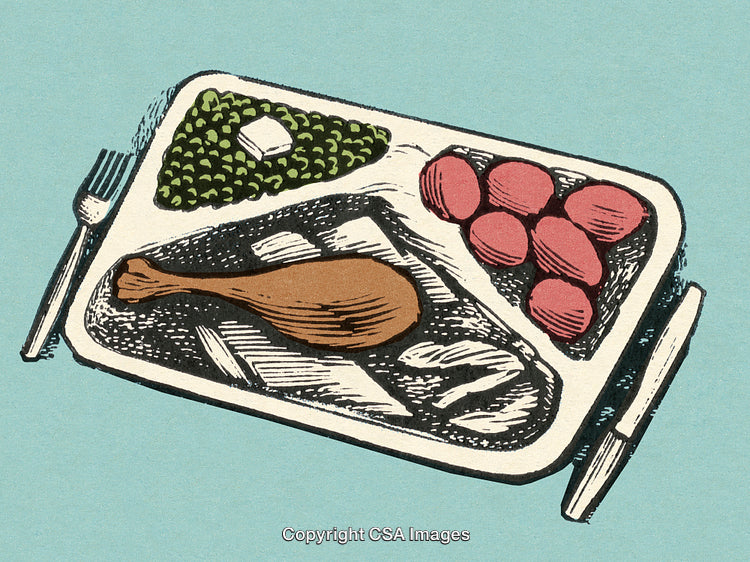 Retro Illustration of a Classic Tray Meal with Chicken and Vegetables