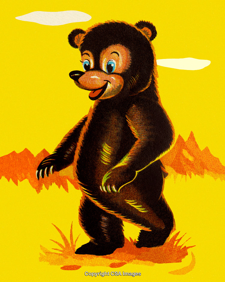 Illustration of a Friendly Cartoon Bear in a Vibrant Yellow Background