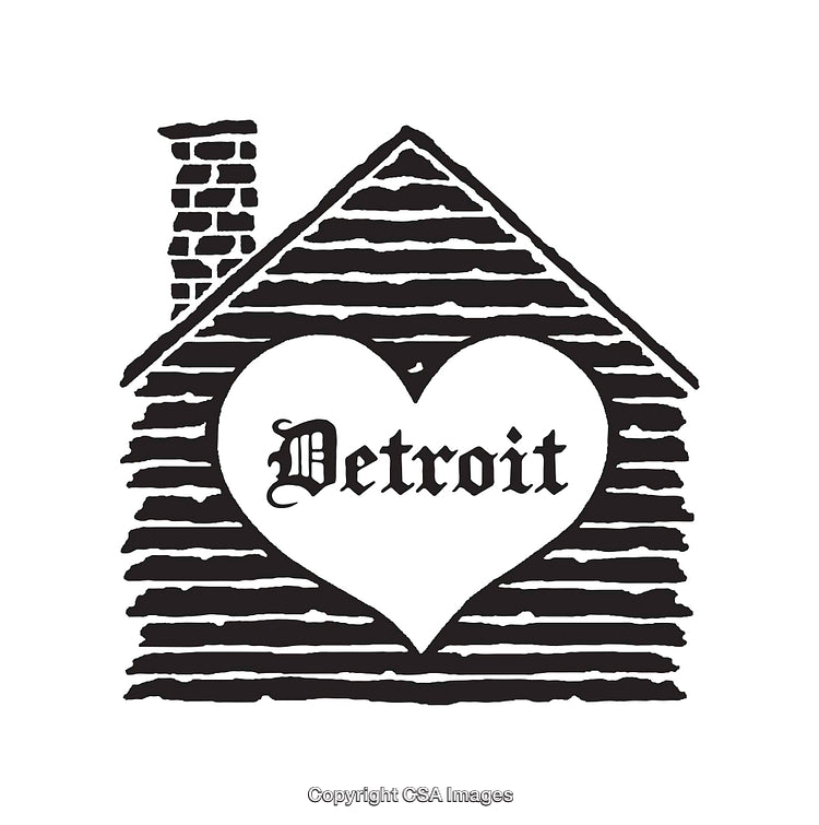 Line Art Illustration of a House with Detroit Heart Symbol