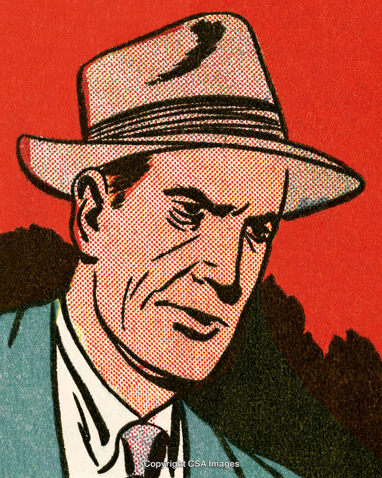 Retro Comic Style Illustration of a Serious Man in a Colorful Hat