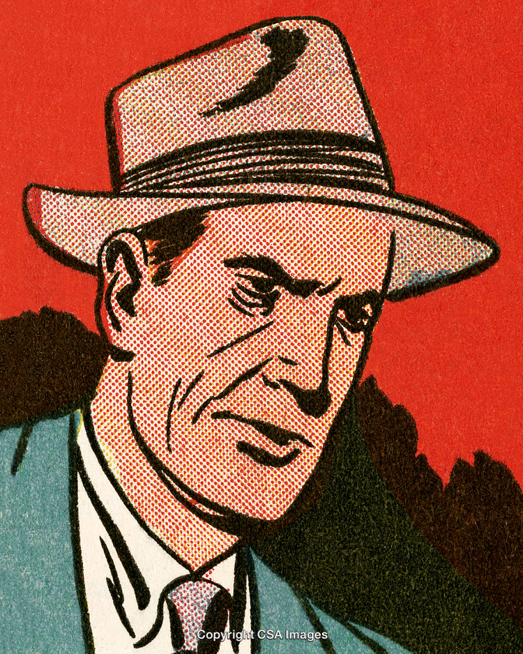 Retro Comic Style Illustration of a Serious Man in a Colorful Hat