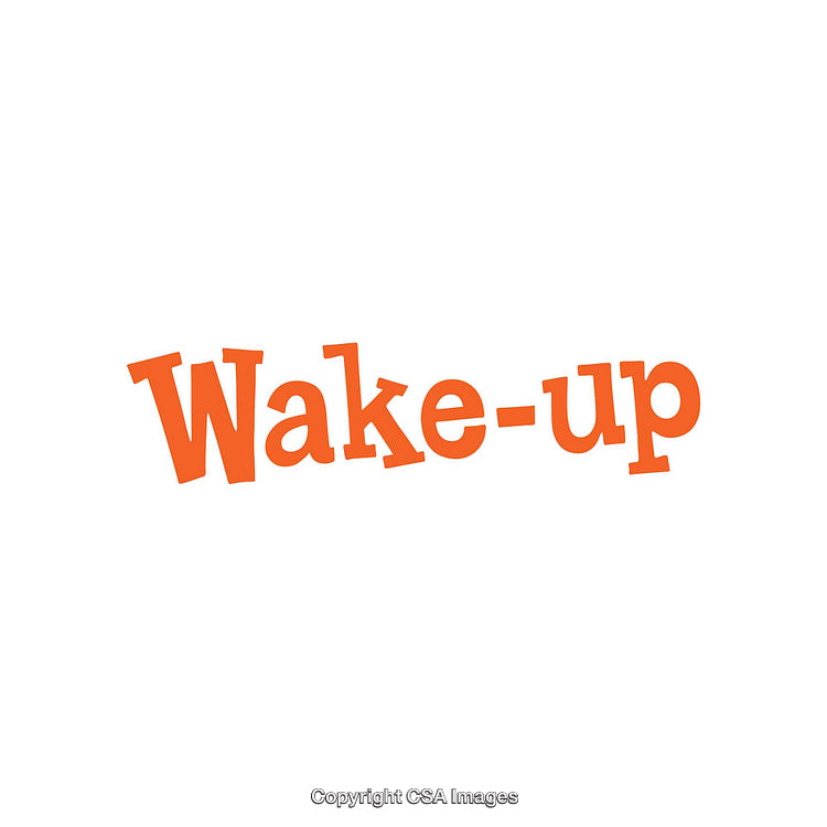 Bold Typography Displaying Wake-Up in Energetic Orange on White Background