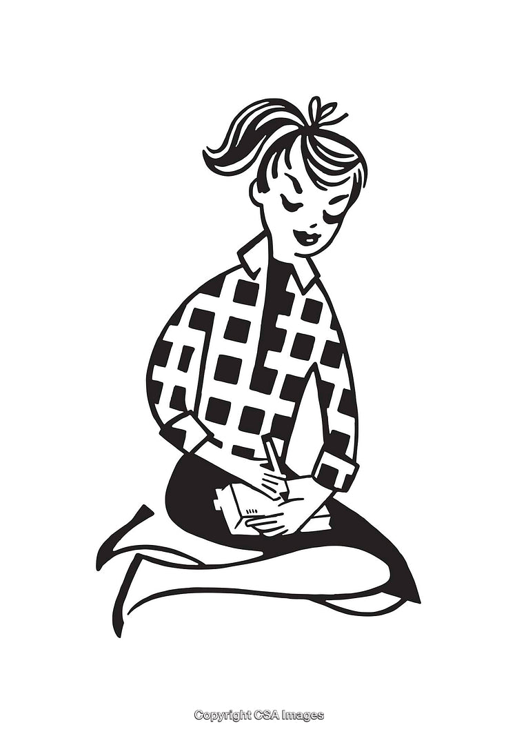 Black and White Illustration of Woman Writing Illustration