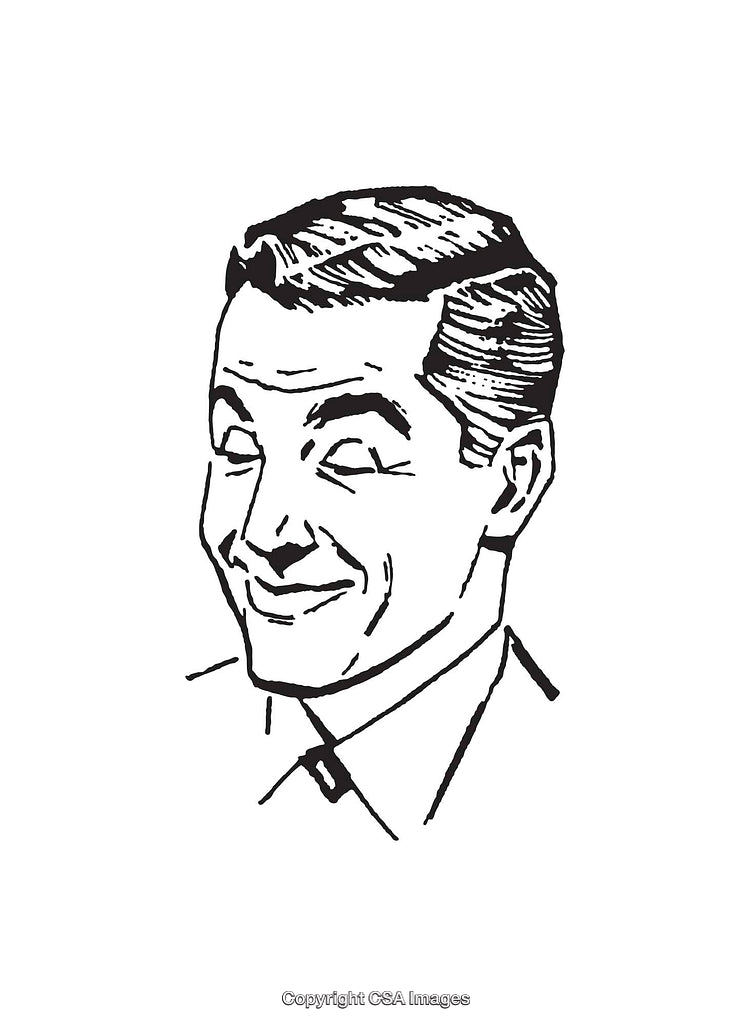 Classic Black And White Vintage Illustration of a Smiling Man's Portrait