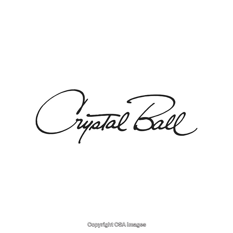 Elegant Black Handwritten Script of 'Crystal Ball' on White Background