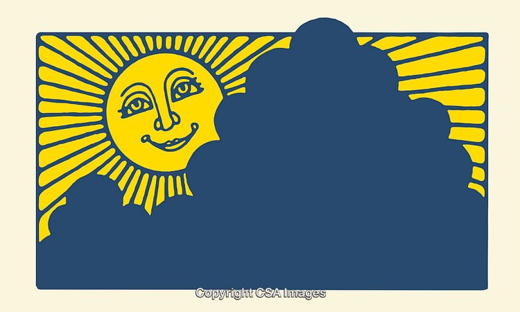 Whimsical Sun and Cloud Line Art Illustration in Vibrant Colors
