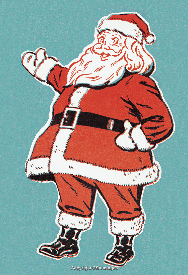 Vintage-Style Illustration of Santa Claus on a Teal Background