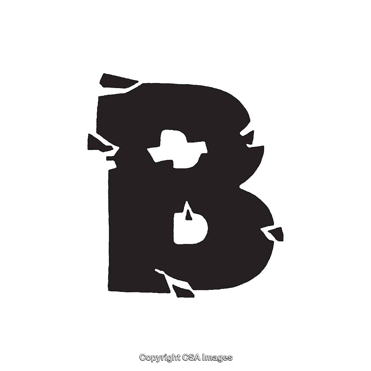 Bold Black Letter B with Distressed Design on White Background