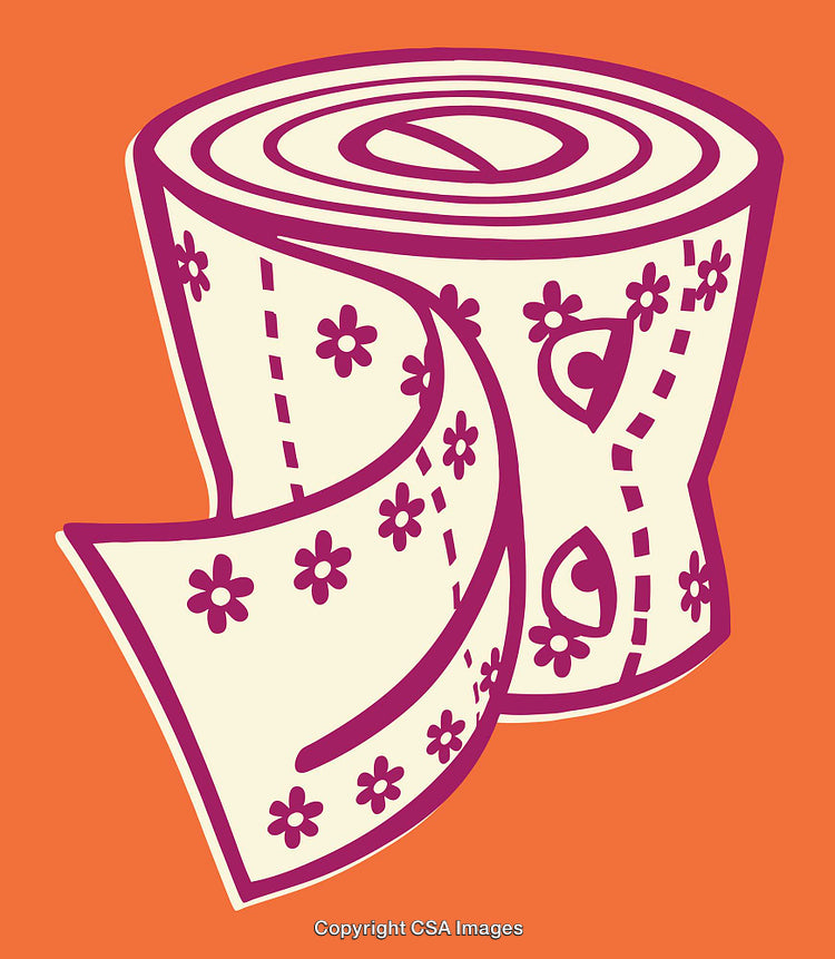 Decorative Toilet Paper Roll Line Art on Vibrant Background