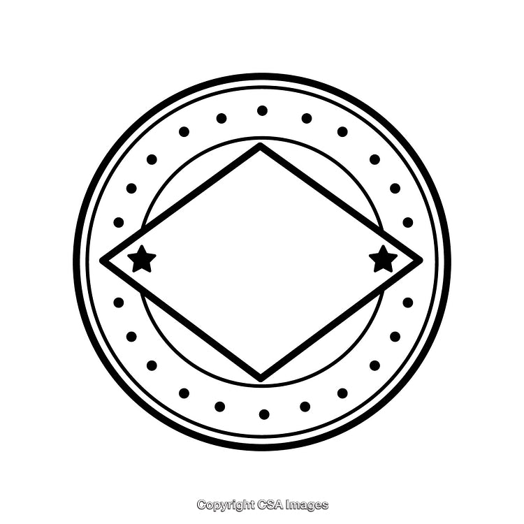 Black and White Circular Border with Geometric Emblems and Stars