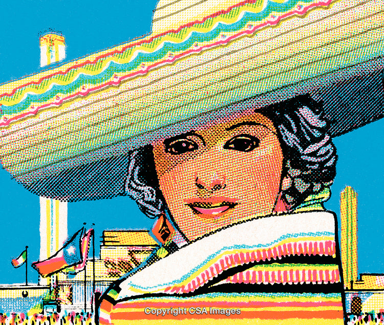 Colorful Illustration of a Woman in Traditional Attire with a Vibrant Backdrop
