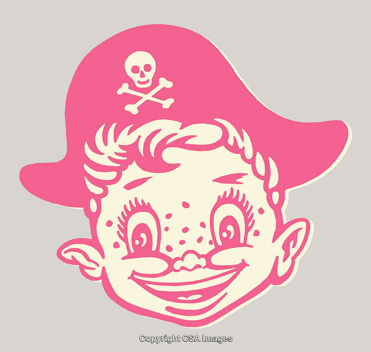 Pink Pirate-Themed Character in Colorful Line Art Illustration