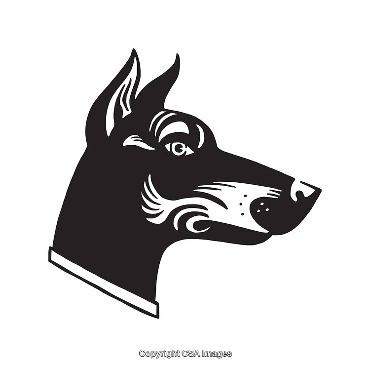 Black and White Line Art of a Dog Portrait in Profile View
