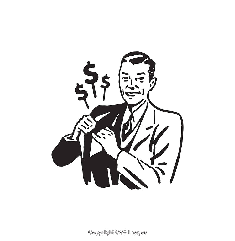 Retro Illustration of a Businessman in Black and White Line Art
