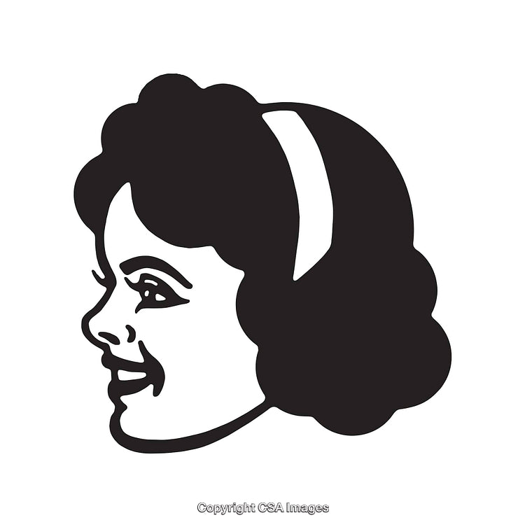 Black and White Line Art Illustration of a Smiling Woman's Profile