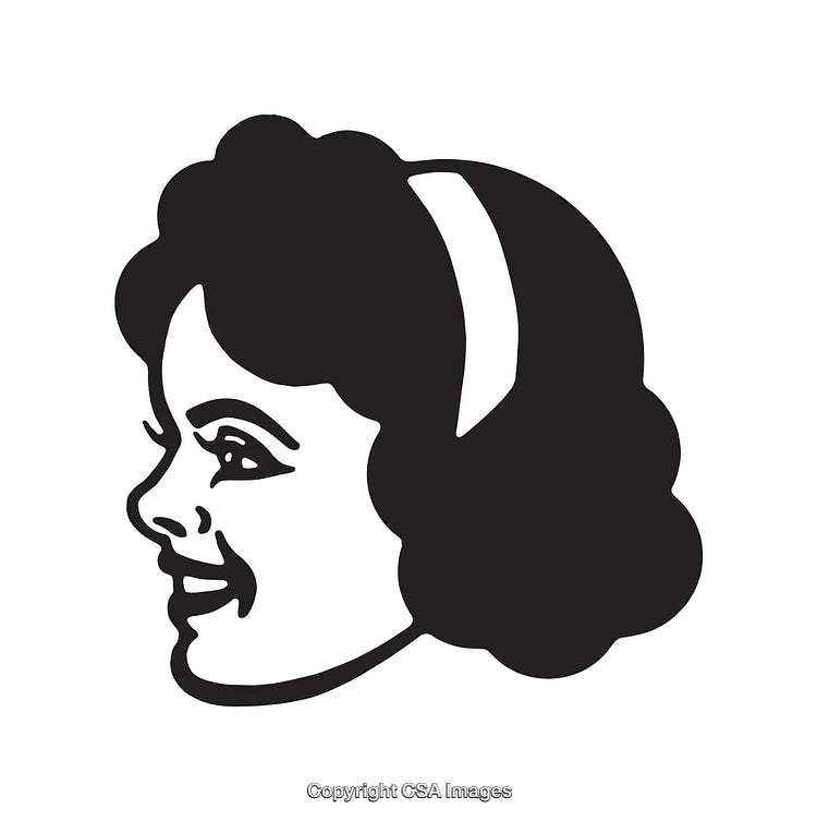 Black and White Line Art Illustration of a Smiling Woman's Profile