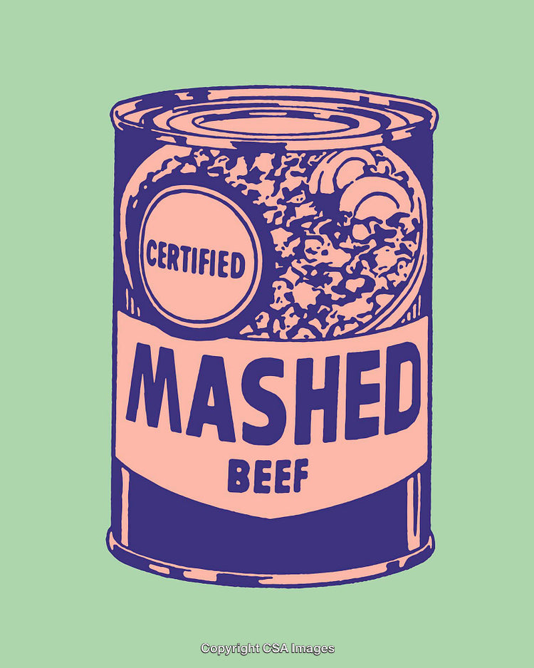 Retro-Style Illustration of a Canned Mashed Beef Salad