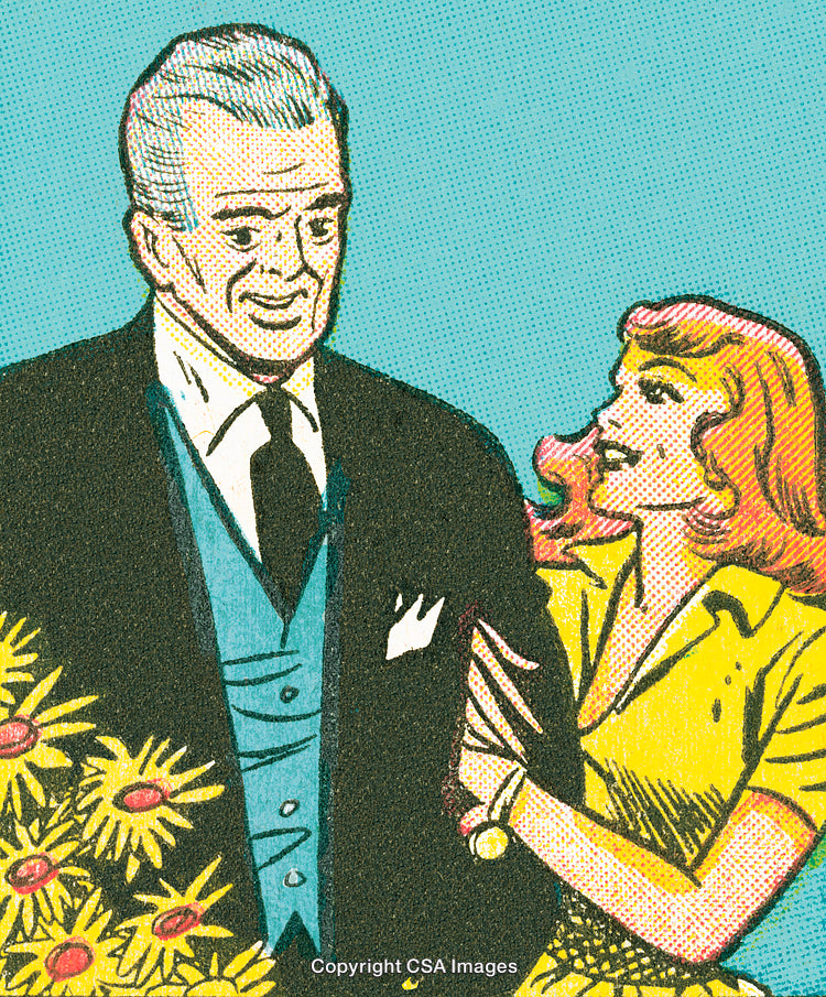 Comic Style Illustration of Two Individuals in a Cheerful Interaction