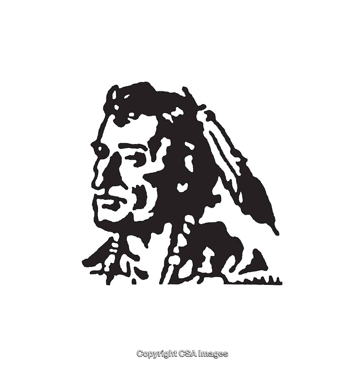 Black and White Line Drawing of a Person in Traditional Attire
