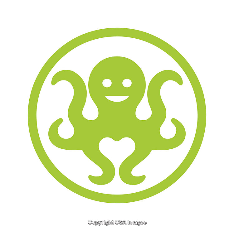 Green Octopus Logo in Minimalist Circular Design on White Background