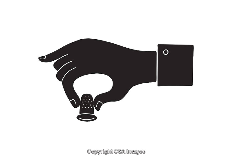 Silhouette of a Hand Holding a Sewing Thimble in Black and White