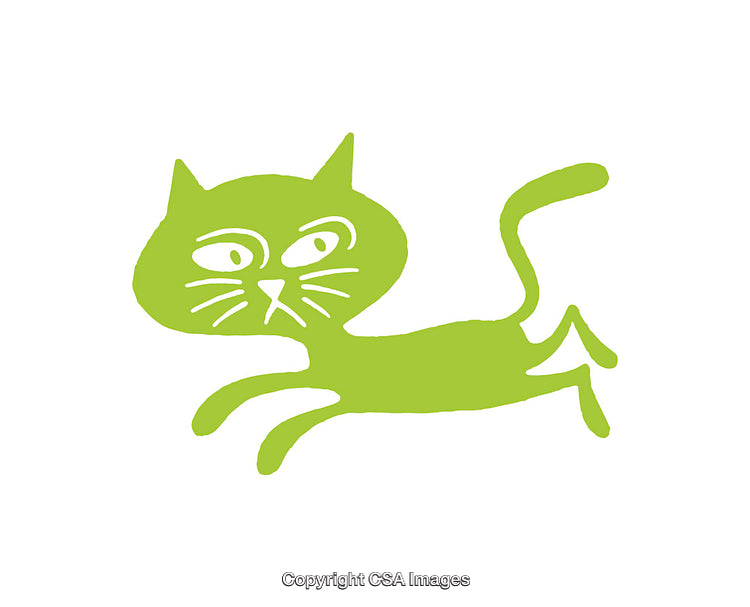 Playful Green Cat Illustration With a Whimsical Style on White Background