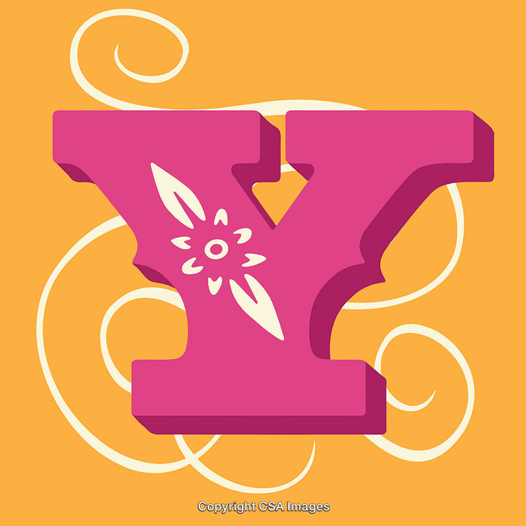Bold Floral Decorative Letter Y with Swirling Background Design